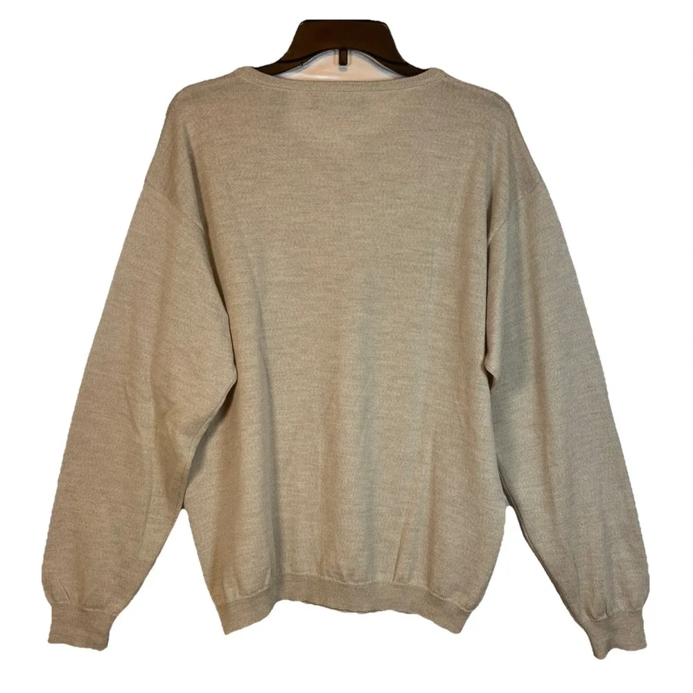 Brandini Italian Merino Wool Pullover Sweater Beige Vneck Quiet Luxury Preppy LG